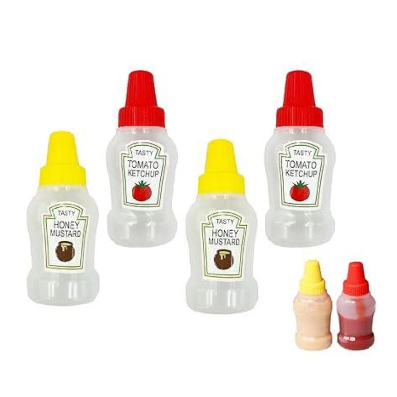 SBA PRIME sbaprime 4pc Mini Ketchup Bottles, 25ml Refillable Tomato Ketchup Honey Mustard Syrup Squeeze Containers Bottle, Plastic Portable For Adults & Kids School,Office Lunchbox Picnic, Squeeze Bottles - Image 1