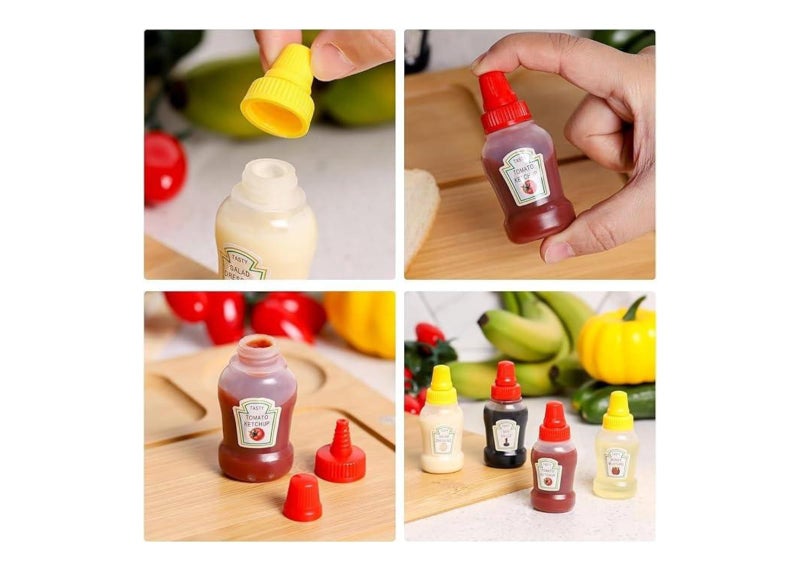 SBA PRIME sbaprime 4pc Mini Ketchup Bottles, 25ml Refillable Tomato Ketchup Honey Mustard Syrup Squeeze Containers Bottle, Plastic Portable For Adults & Kids School,Office Lunchbox Picnic, Squeeze Bottles - Image 2