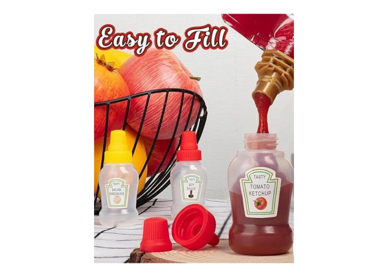 SBA PRIME sbaprime 4pc Mini Ketchup Bottles, 25ml Refillable Tomato Ketchup Honey Mustard Syrup Squeeze Containers Bottle, Plastic Portable For Adults & Kids School,Office Lunchbox Picnic, Squeeze Bottles - Image 5