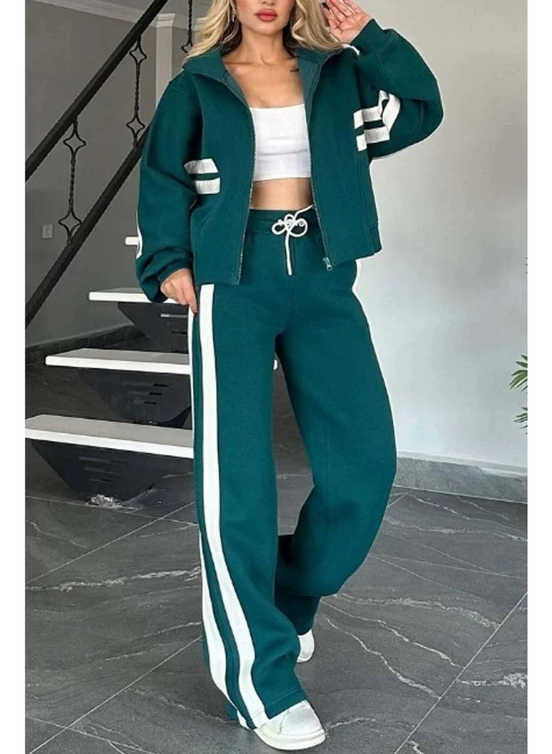 2025-2026 Y2K Striped Zip-Up Jacket - Casual Sportswear Set for Women