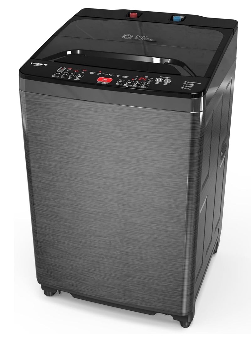 TORNADO Top Load Washing Machine 12Kg with Drain Pump, 860 RPM, 6 Programs, Dark Silver – TWT-TLN12LDS - Image 1