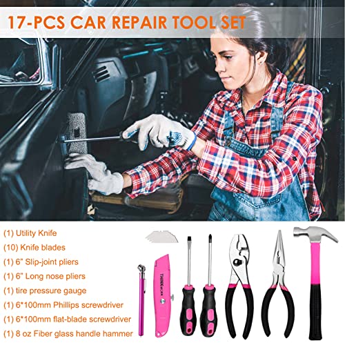 THINKWORK Car Emergency Kit for Teen Girl and Lady's Gifts, Pink Emergency Roadside Assistance kit with Pink Car Tool Set, 10FT Jumper, First Aid Kit, and More Ideal Pink Car Accessories Tool - E8 - Image 2