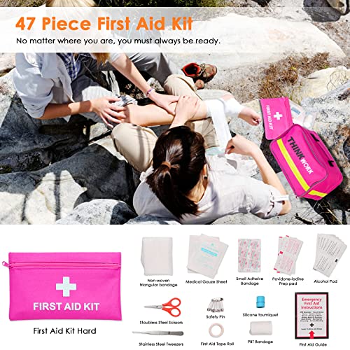 THINKWORK Car Emergency Kit for Teen Girl and Lady's Gifts, Pink Emergency Roadside Assistance kit with Pink Car Tool Set, 10FT Jumper, First Aid Kit, and More Ideal Pink Car Accessories Tool - E8 - Image 3