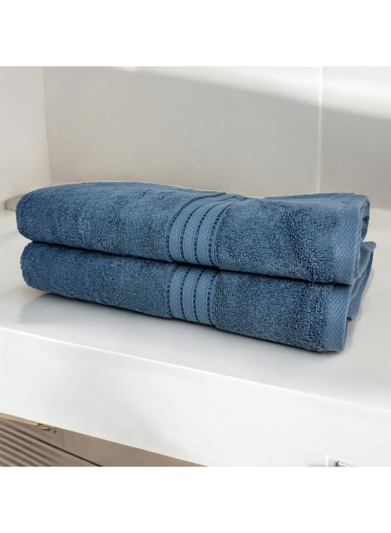 كاسينو Kassino Jumbo Bath Sheet (2 Pack, 80x160 cm) - 580 GSM Large Bath Towel,100% Combed Cotton, Soft & Quick-Dry Oversized Towels, Highly Absorbent, Double Stitched Hotel Quality Towels | China Blue  - Image 2