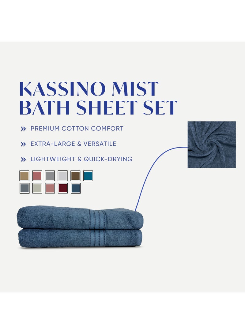 كاسينو Kassino Jumbo Bath Sheet (2 Pack, 80x160 cm) - 580 GSM Large Bath Towel,100% Combed Cotton, Soft & Quick-Dry Oversized Towels, Highly Absorbent, Double Stitched Hotel Quality Towels | China Blue  - Image 3