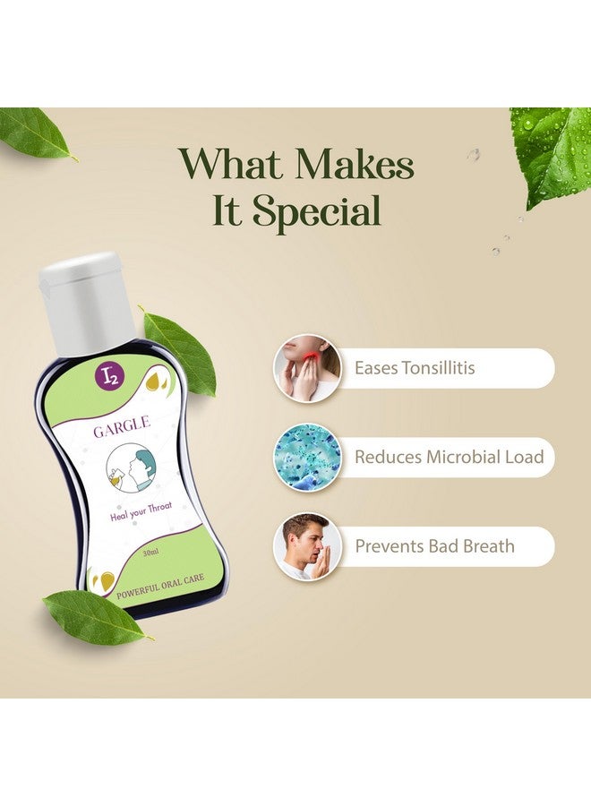 اي تو كيور غسول الفم I2 Gargle المضاد للبكتيريا والجراثيم | سائل غسول الفم العضوي الطبيعي الخالي من الكحول لرائحة الفم الكريهة | يقتل 99.9% من الجراثيم والبكتيريا في تجويف الفم - 30 مل لكل منهما - Image 5