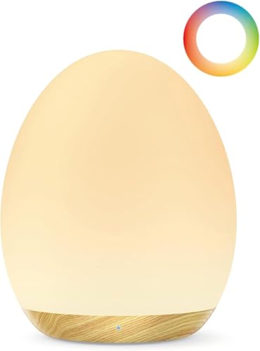 JolyWell Night Light for Kids, Baby Egg Light with 7 Colors Changing Mode & Stepless Dimming, Nursery Night Lamp BPA Free,Rechargeable Egg Night Light for Breastfeeding 1h Timer & Touch Control, Wood - Image 1