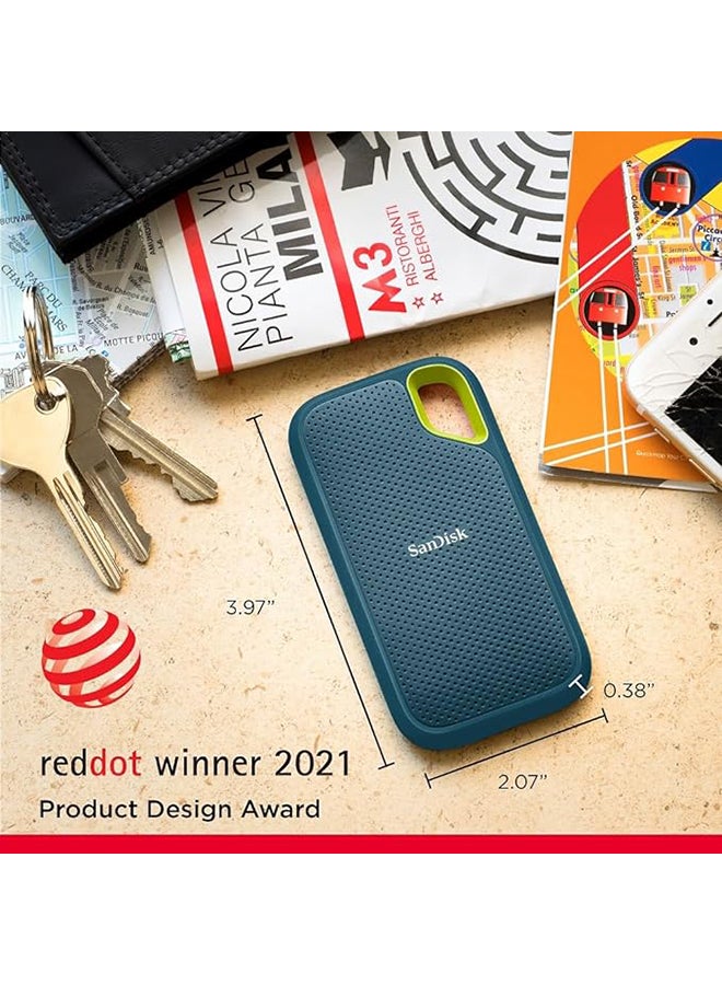 sandisk 1TB SanDisk Extreme Portable, 1050MB/s R, 1000MB/s W, 3mtr Drop Protection, IP65 Water/dust Resistance, HW Encryption, PC,MAC & TypeC Smartphone Compatible, External SSD, Monterey/Blue Color - Image 2