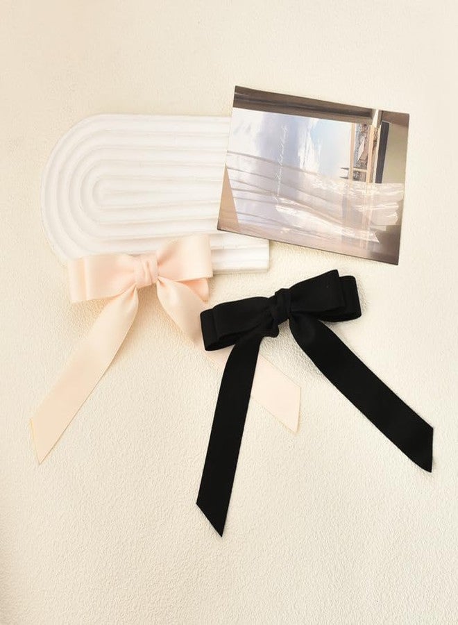 Guqqeuc Ribbon Hair Bow Clips for Women and Girls - Black French Barrettes, Large Bowknot Hair Pins and Clips, 2 Pcs - Image 2