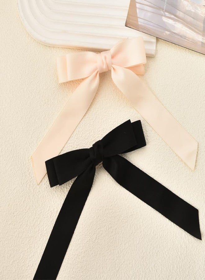 Guqqeuc Ribbon Hair Bow Clips for Women and Girls - Black French Barrettes, Large Bowknot Hair Pins and Clips, 2 Pcs - Image 1