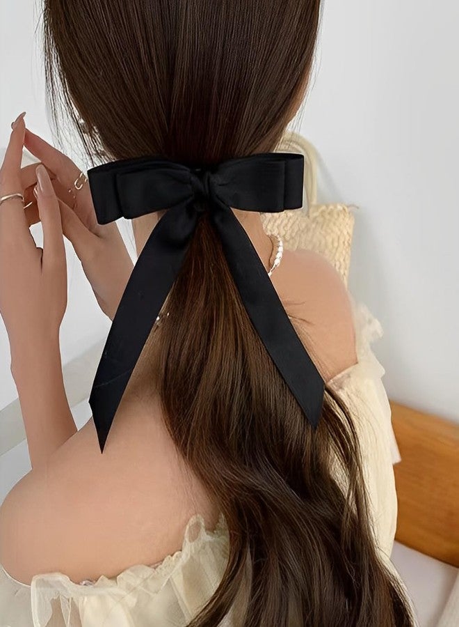 Guqqeuc Ribbon Hair Bow Clips for Women and Girls - Black French Barrettes, Large Bowknot Hair Pins and Clips, 2 Pcs - Image 3