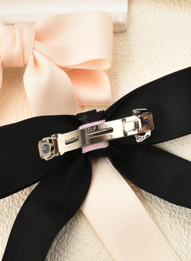 Guqqeuc Ribbon Hair Bow Clips for Women and Girls - Black French Barrettes, Large Bowknot Hair Pins and Clips, 2 Pcs - Image 4