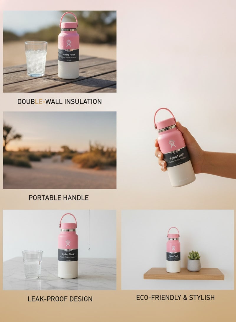 Hydro Flask Wide Mouth Vacuum Insulated Water Bottle 1200ml Double Wall 18/8 Stainless Steel Thermos Flex Cap with Rubber Carry Handle Keeps Cold 24H Hot 12H Leakproof Large Capacity Flask for Hiking Camping Road Trip Gym Yoga Outdoor Travel Matte Multi Pastel Colors - Image 2
