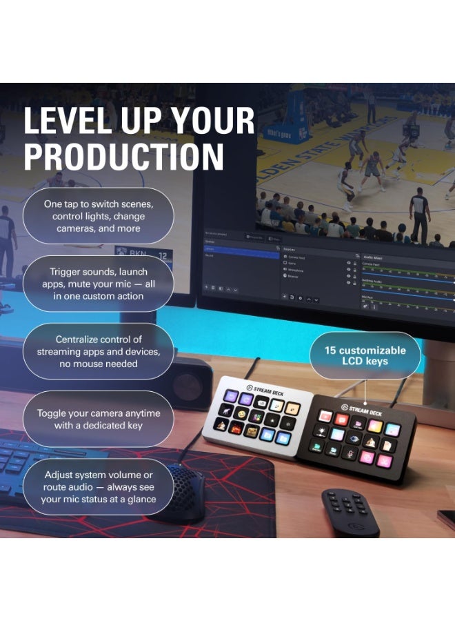 إلجاتو Elgato Stream Deck MK.2 – Studio Controller, 15 Macro Keys, Trigger Actions in apps and Software Like OBS, Twitch,  YouTube and More, Works with Mac and PC - White - Image 5