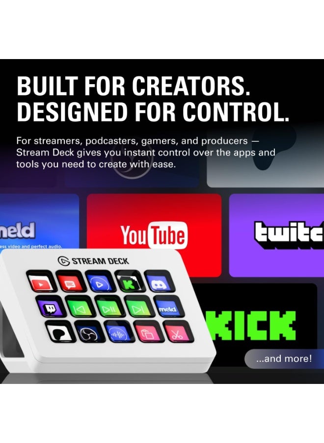 إلجاتو Elgato Stream Deck MK.2 – Studio Controller, 15 Macro Keys, Trigger Actions in apps and Software Like OBS, Twitch,  YouTube and More, Works with Mac and PC - White - Image 3