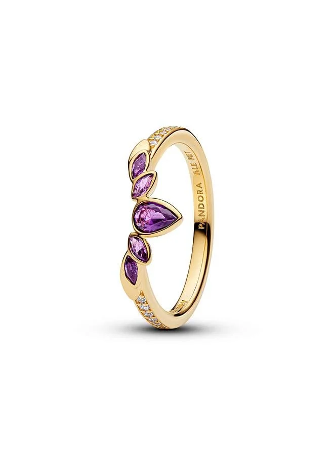 PANDORA Disney Frozen 14k gold-plated ring with violet purple crystal and clear cubic zirconia