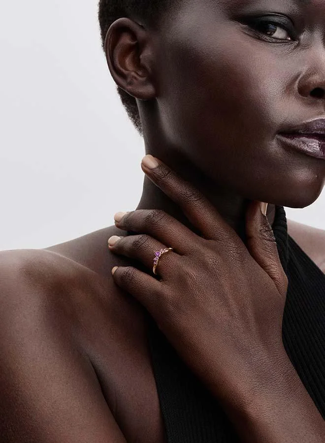PANDORA  Disney Frozen 14k gold-plated ring with violet purple crystal and clear cubic zirconia for Women | Best Price UAE