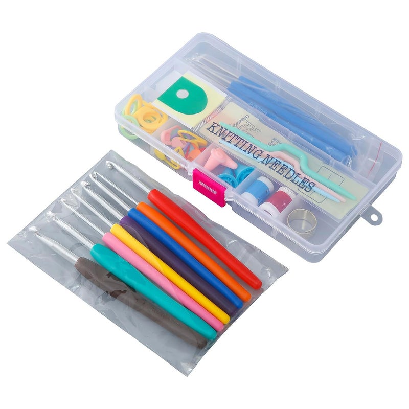 Kuber Industries Crochet Hook Needle Set of 53 with CaseErgonomic Sewing Knitting Needle Kit Transparent - Image 1