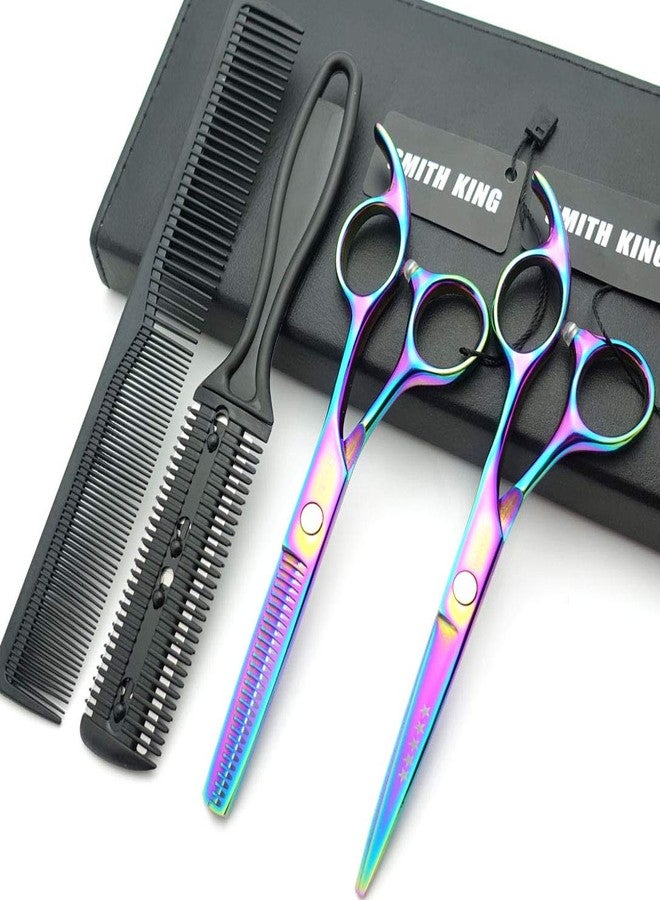 Smithking 5.5 Inches Hair Scissors with Thinning Comb Hair Cutting Shears Thinning Shears set for Professional and Personal (Rainbow) - Image 1