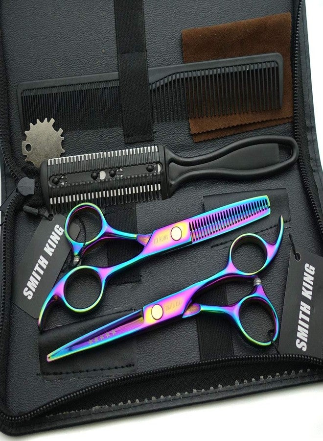Smithking 5.5 Inches Hair Scissors with Thinning Comb Hair Cutting Shears Thinning Shears set for Professional and Personal (Rainbow) - Image 2