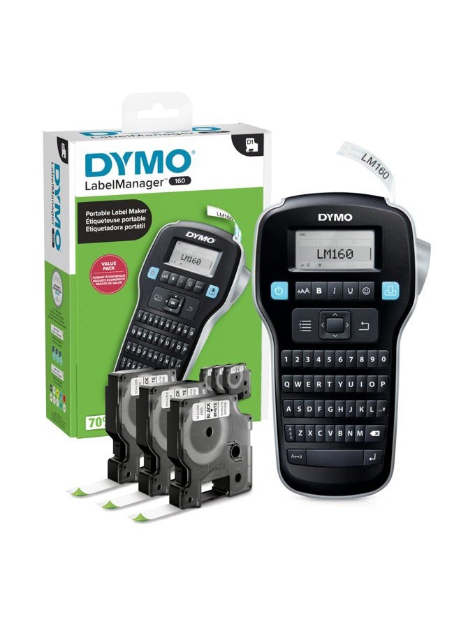 Dymo آلة طباعة الملصقات مع 3 شريط ملصقات D1 من DYMO، آلة ملصقات محمولة، لوحة مفاتيح QWERTY، مفاتيح ذكية بلمسة واحدة، سهلة الاستخدام، لتنظيم المنزل والمكتب، 2147606، آلة + 3 أشرطة - Image 1