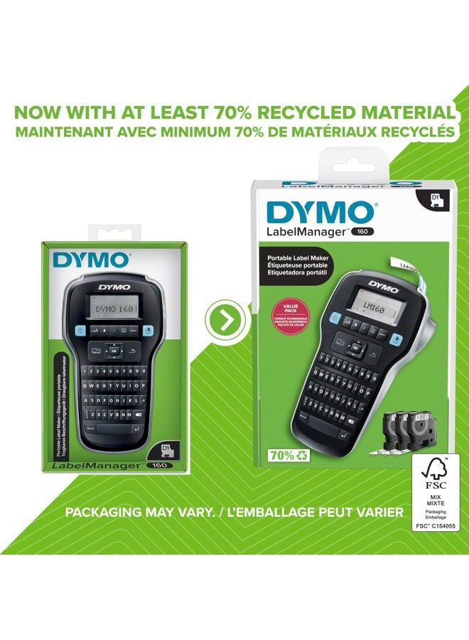 Dymo آلة طباعة الملصقات مع 3 شريط ملصقات D1 من DYMO، آلة ملصقات محمولة، لوحة مفاتيح QWERTY، مفاتيح ذكية بلمسة واحدة، سهلة الاستخدام، لتنظيم المنزل والمكتب، 2147606، آلة + 3 أشرطة - Image 2