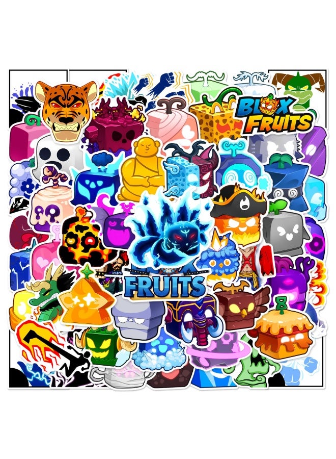 NIBEMINENT 60 Pcs Blox Fruits Deco Kit Waterproof Stickers, High Definition Printing Bright Colors, Suitable for Laptop Skateboard Luggage Water Bottle Guitar DIY - Image 1