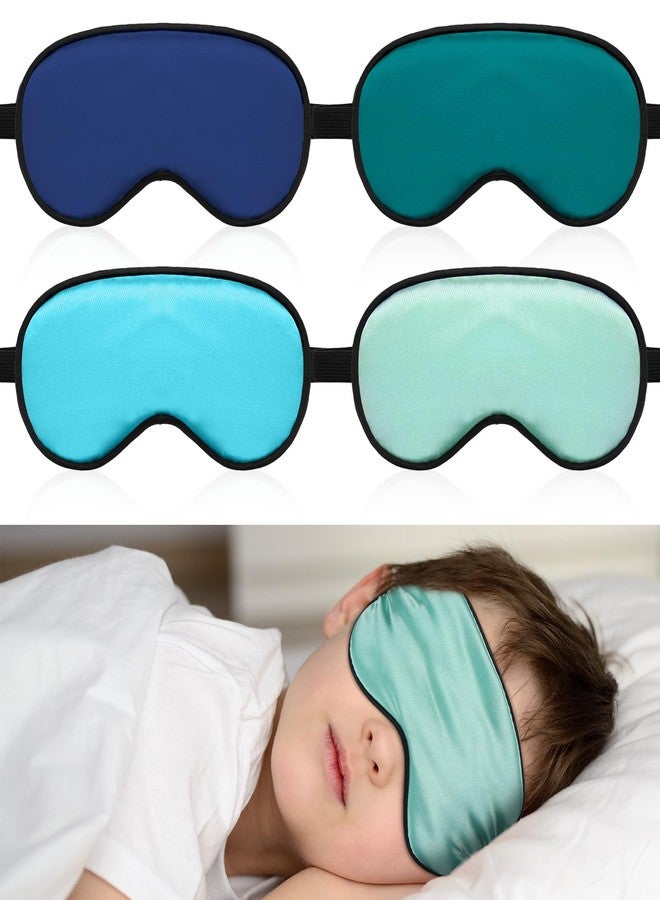 Sintege 4 Pcs Silk Eye Mask for Sleeping Kids Soft Eye Cover with Adjustable Strap Blindfold for Kids Boys Girls Christmas Travel Gift Nap Shade Blocking Light(Green, Navy Blue, Sky Blue, Dark Green - Image 1