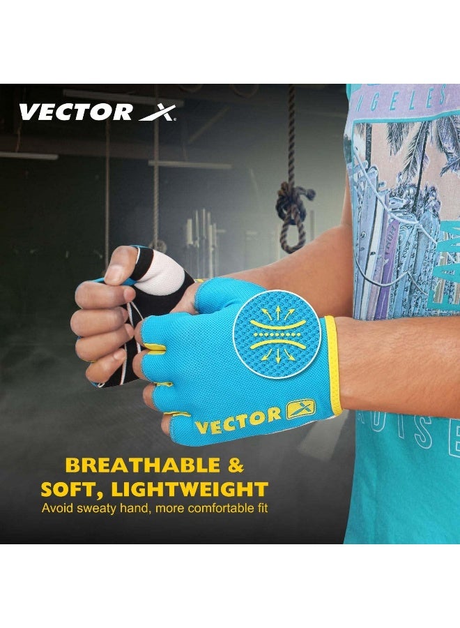 Vector X VX-450 Fingerless Gym Gloves – Weightlifting & Fitness Unisex Gloves for Training, Sports & Workout, Medium, Blue - Image 2