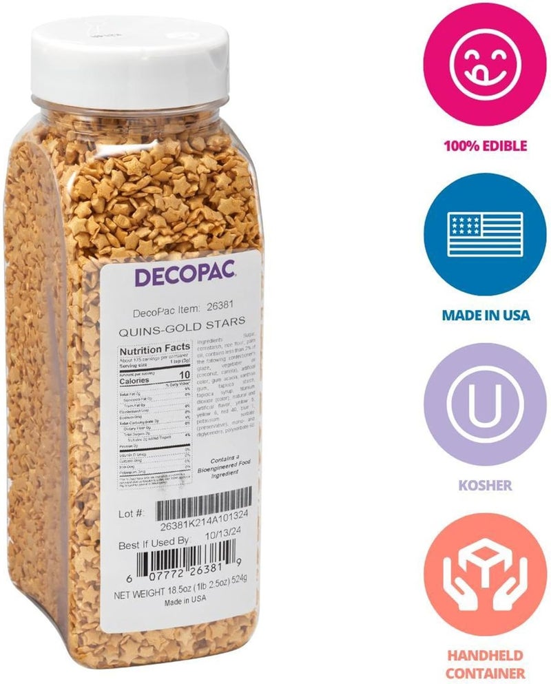 DecoPac Gold Stars Quins - Edible Cupcake Sprinkles and Sugar Cake Decorations, 18.5 Ounces - Image 2