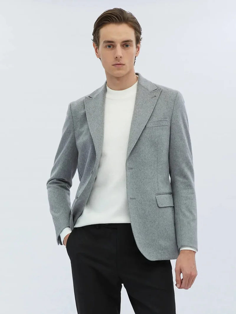 Kip Grey Plain Modern Fit Wool Blended Jacket