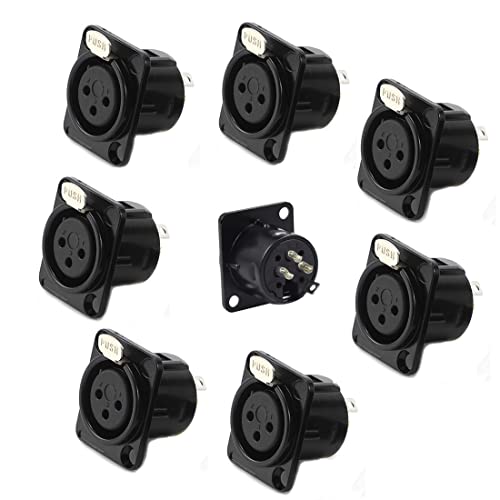 GDQLCNXB XLR Female Jack 3 Pin Panel Mount Jacks, XLR Female Socket Audio Speaker Microphone Connector 8Pcs,Black Metal Housing. - Image 1