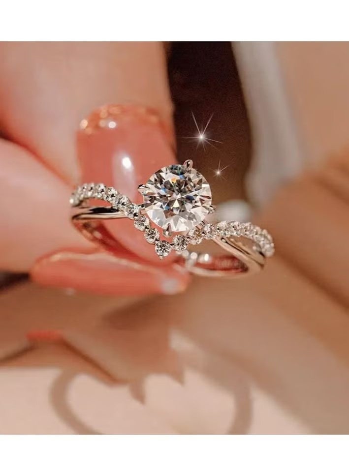 Couple ring, four prongs, 1 carat zircon diamond ring, a pair of open-ended - Image 5