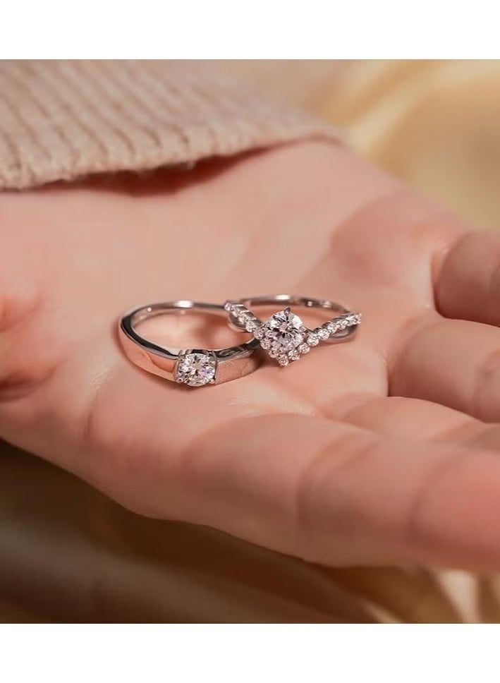 Couple ring, four prongs, 1 carat zircon diamond ring, a pair of open-ended - Image 3