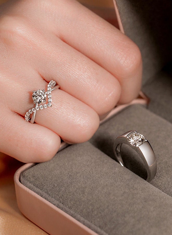 Couple ring, four prongs, 1 carat zircon diamond ring, a pair of open-ended - Image 4