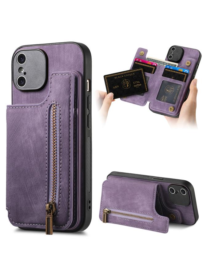 Green Tiger For iPhone XS Max Retro Leather Zipper Wallet Back Phone Case(Purple)