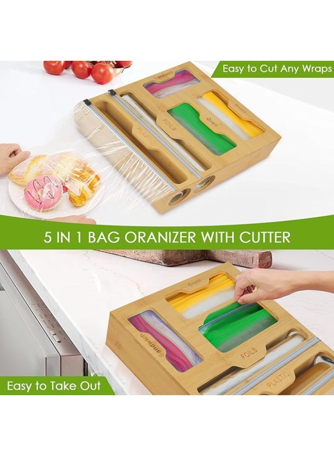 منظم أكياس بسحاب من الخيزران 5 في 1 من كيو بيكس ديجيتال، مناسب للأدراج، متوافق مع أكياس الوجبات الخفيفة والساندويتشات سعة جالون وكوارت، مصنوع من خيزران طبيعي صديق للبيئة، بني اللون - Image 5