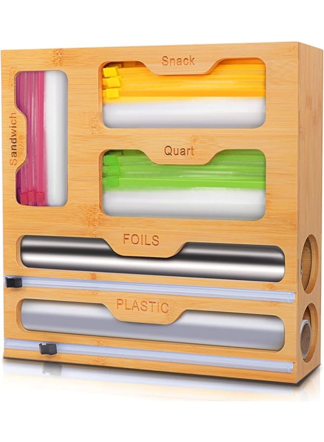 منظم أكياس بسحاب من الخيزران 5 في 1 من كيو بيكس ديجيتال، مناسب للأدراج، متوافق مع أكياس الوجبات الخفيفة والساندويتشات سعة جالون وكوارت، مصنوع من خيزران طبيعي صديق للبيئة، بني اللون - Image 1