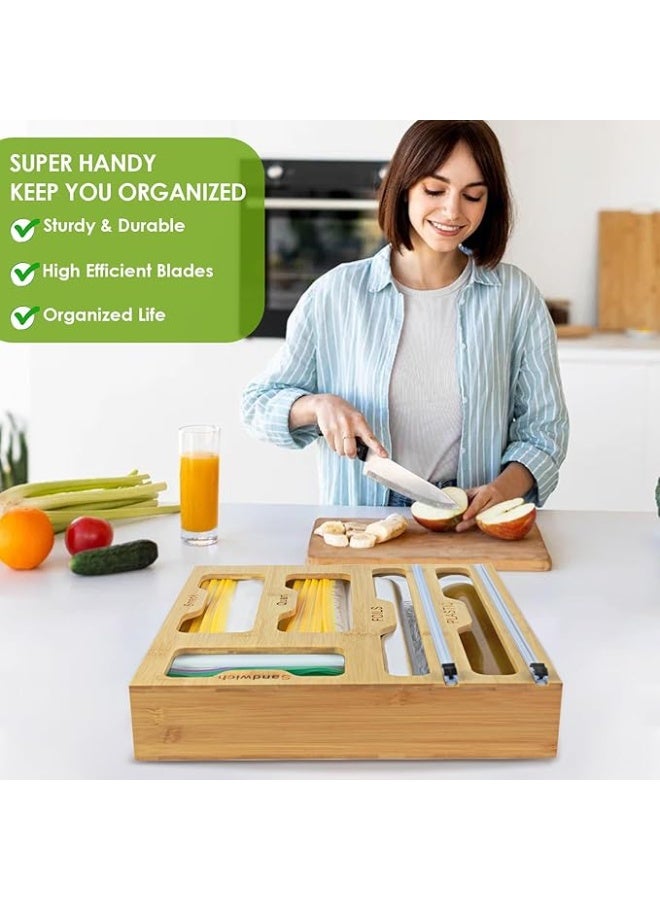 منظم أكياس بسحاب من الخيزران 5 في 1 من كيو بيكس ديجيتال، مناسب للأدراج، متوافق مع أكياس الوجبات الخفيفة والساندويتشات سعة جالون وكوارت، مصنوع من خيزران طبيعي صديق للبيئة، بني اللون - Image 4