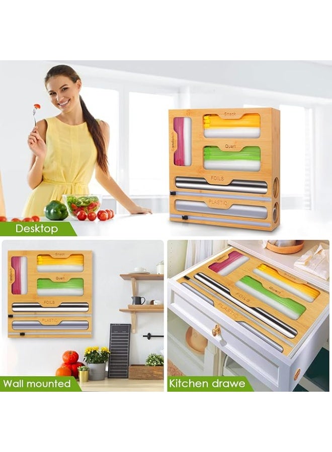 منظم أكياس بسحاب من الخيزران 5 في 1 من كيو بيكس ديجيتال، مناسب للأدراج، متوافق مع أكياس الوجبات الخفيفة والساندويتشات سعة جالون وكوارت، مصنوع من خيزران طبيعي صديق للبيئة، بني اللون - Image 3