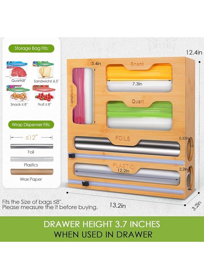 منظم أكياس بسحاب من الخيزران 5 في 1 من كيو بيكس ديجيتال، مناسب للأدراج، متوافق مع أكياس الوجبات الخفيفة والساندويتشات سعة جالون وكوارت، مصنوع من خيزران طبيعي صديق للبيئة، بني اللون - Image 2
