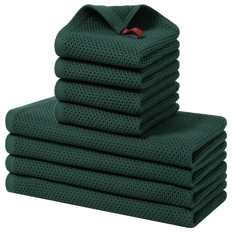 Homaxy 100% Cotton Kitchen Towels and Dishcloths Set, 12 x 12 Inches and 13 x 28 Inches, Set of 8 Bulk Kitchen Towels Set, Ultra Soft Absorbent Dish Cloths for Washing Dishes, Blackish Green - Image 1