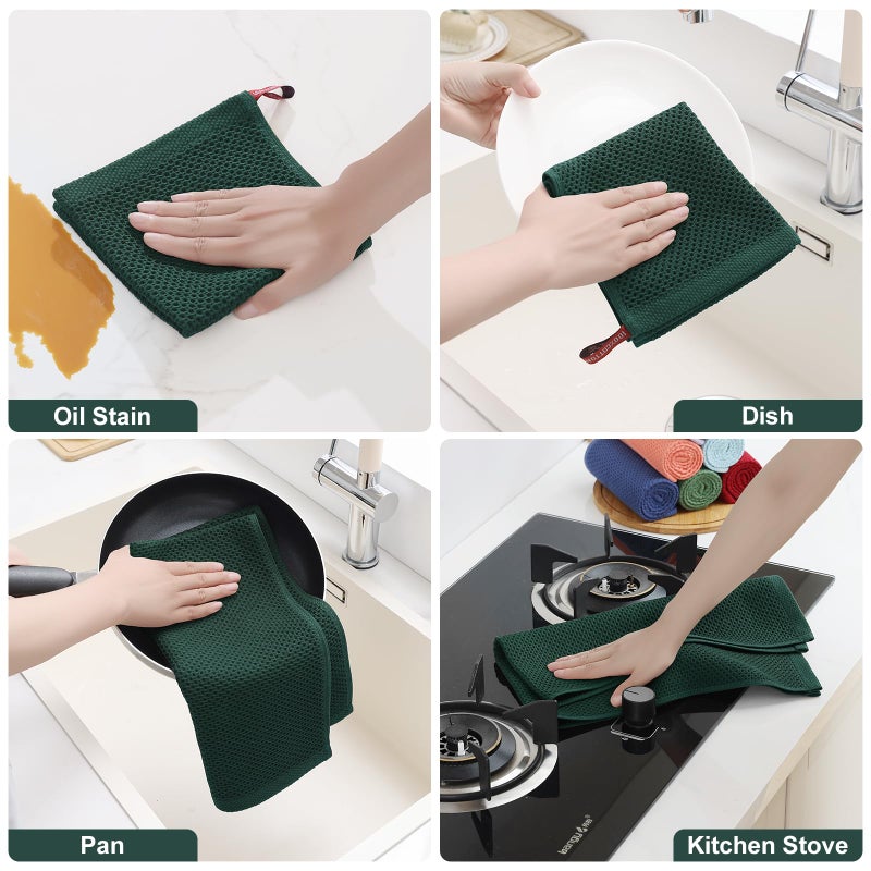 Homaxy 100% Cotton Kitchen Towels and Dishcloths Set, 12 x 12 Inches and 13 x 28 Inches, Set of 8 Bulk Kitchen Towels Set, Ultra Soft Absorbent Dish Cloths for Washing Dishes, Blackish Green - Image 5