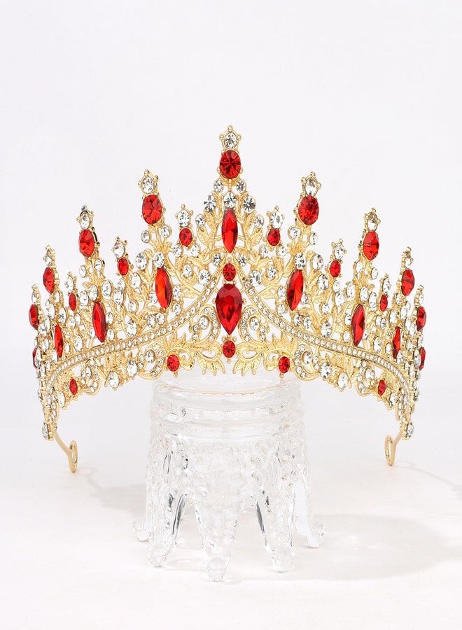Semato Red Crown for Women Baroque Vintage Red Tiaras with Gemstones for Prom Birthday Party Quinceanera Pageant Halloween Costume Headpieces - Image 4