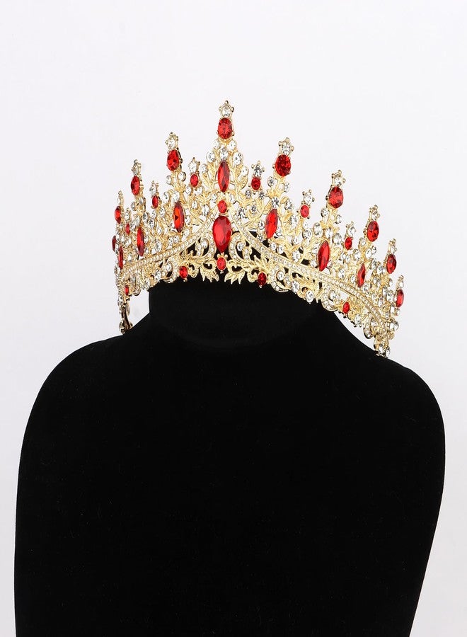Semato Red Crown for Women Baroque Vintage Red Tiaras with Gemstones for Prom Birthday Party Quinceanera Pageant Halloween Costume Headpieces - Image 2