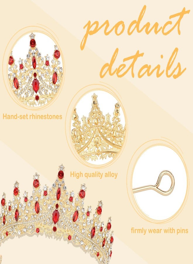Semato Red Crown for Women Baroque Vintage Red Tiaras with Gemstones for Prom Birthday Party Quinceanera Pageant Halloween Costume Headpieces - Image 3