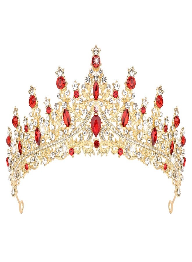 Semato Red Crown for Women Baroque Vintage Red Tiaras with Gemstones for Prom Birthday Party Quinceanera Pageant Halloween Costume Headpieces - Image 1