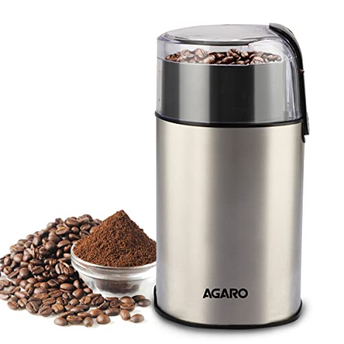 AGARO Grand Electric Coffee Grinder, Stainless Steel Blades, Grinds up to 60 Grams Dry Coffee Beans, Portable, Silver - Image 1