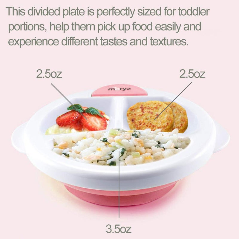 Matyz 2-Pack Baby Feeding Suction Warm Plate with Draining and Drying Design - Stay Put Divided Plate for Kids - Including 2 Toddler Plates and 4 Spoons - Microwave & Dishwasher Safe (Pink) - Image 2