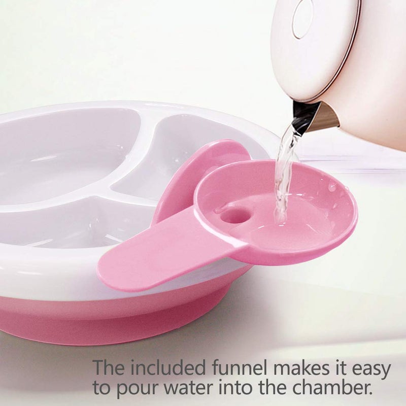 Matyz 2-Pack Baby Feeding Suction Warm Plate with Draining and Drying Design - Stay Put Divided Plate for Kids - Including 2 Toddler Plates and 4 Spoons - Microwave & Dishwasher Safe (Pink) - Image 3